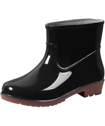 Boots Middle Tube Shoe Buckle Women Low-Heeled Rain Toe Round Waterproof women's boots Blue Rain Boots Black $11.76 Outdoor S...