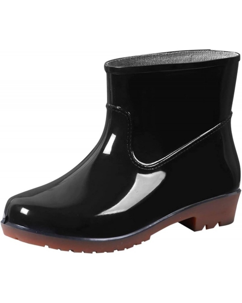 Boots Middle Tube Shoe Buckle Women Low-Heeled Rain Toe Round Waterproof women's boots Blue Rain Boots Black $11.76 Outdoor S...