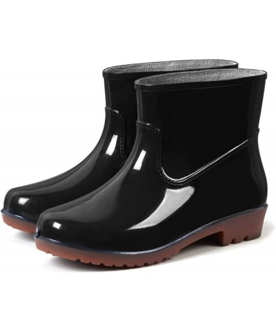 Boots Middle Tube Shoe Buckle Women Low-Heeled Rain Toe Round Waterproof women's boots Blue Rain Boots Black $11.76 Outdoor S...