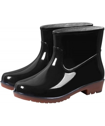 Boots Middle Tube Shoe Buckle Women Low-Heeled Rain Toe Round Waterproof women's boots Blue Rain Boots Black $11.76 Outdoor S...