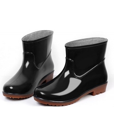 Boots Middle Tube Shoe Buckle Women Low-Heeled Rain Toe Round Waterproof women's boots Blue Rain Boots Black $11.76 Outdoor S...