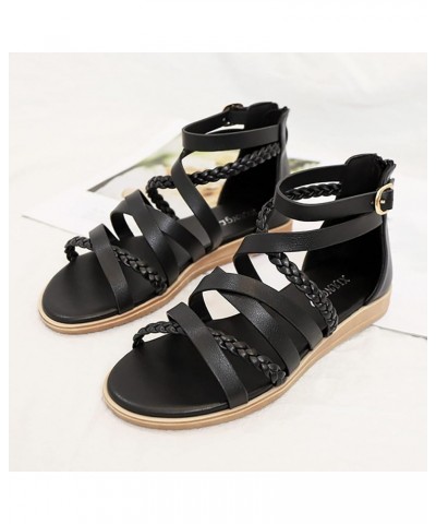 Sandals For Women Sandals For Womens Sandals Women Dressy Summer Flat Size 12 Flats For Women Dressy Comfortable Wide Black-8...