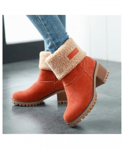 Winter Boots For Women Tall Mid Calf Warm Fur Lined Snow Boots Outdoor Fashion Comfortable Slip On Walking Shoes Orange $16.6...