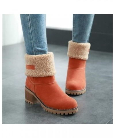 Winter Boots For Women Tall Mid Calf Warm Fur Lined Snow Boots Outdoor Fashion Comfortable Slip On Walking Shoes Orange $16.6...