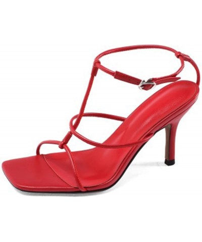 Summer mid-Heel Open-Toe Sandals Fashion Everyday Walking 8.5CM Women's Shoes Red $33.55 Sandals