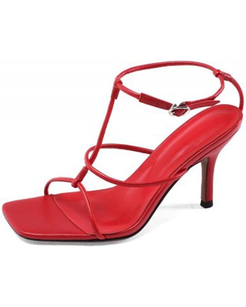 Summer mid-Heel Open-Toe Sandals Fashion Everyday Walking 8.5CM Women's Shoes Red $33.55 Sandals