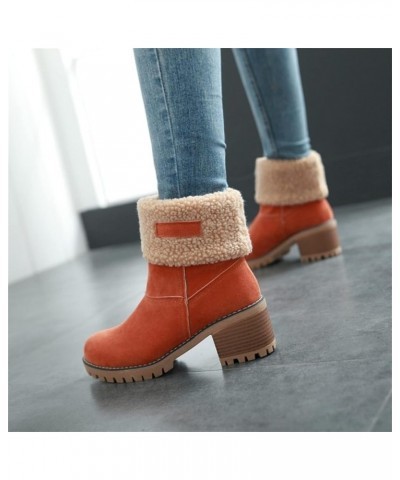 Winter Boots For Women Tall Mid Calf Warm Fur Lined Snow Boots Outdoor Fashion Comfortable Slip On Walking Shoes Orange $16.6...