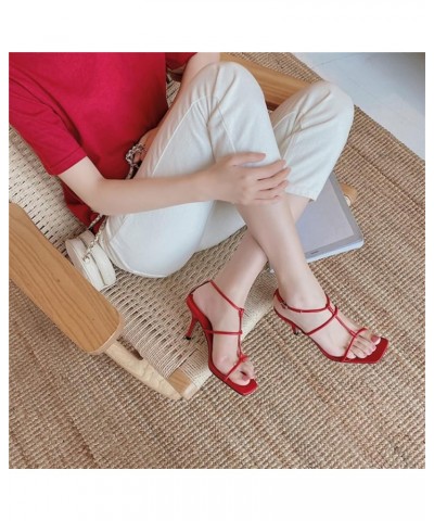 Summer mid-Heel Open-Toe Sandals Fashion Everyday Walking 8.5CM Women's Shoes Red $33.55 Sandals