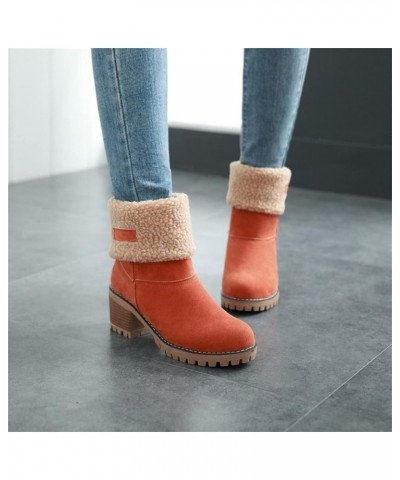 Winter Boots For Women Tall Mid Calf Warm Fur Lined Snow Boots Outdoor Fashion Comfortable Slip On Walking Shoes Orange $16.6...