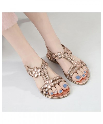 Womens Sandal Women Summer Elastic Band Rhinestone Casual Open Toe Flat Soft Bottom Breathable Shoes Neoprene Wedge Rose Gold...