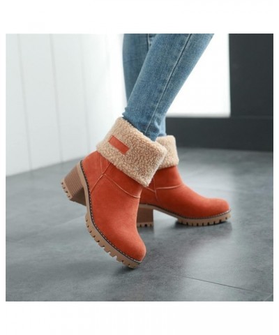 Winter Boots For Women Tall Mid Calf Warm Fur Lined Snow Boots Outdoor Fashion Comfortable Slip On Walking Shoes Orange $16.6...