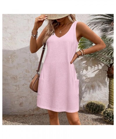 Womens Summer Dresses 2024 Vacation Casual Beach Mini Sundresses Boho Sleeveless Tank Dress Resort Wear with Pockets Aa-pink ...