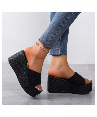 Sandals for Women Dressy Summer,Womens Glitter Slip On Open Toe Wedge Platform Flip Flops Boho Slip On Sandals Black $13.70 S...