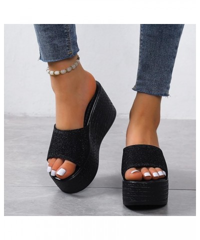 Sandals for Women Dressy Summer,Womens Glitter Slip On Open Toe Wedge Platform Flip Flops Boho Slip On Sandals Black $13.70 S...