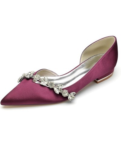 Womens Satin Wedding Flats for Bride D'Orsay Pointed Toe Rhinestones Bridal Bridesmaid Ballet Pumps 18448-11A Burgundy $36.80...