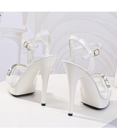 Women's Sandals Stiletto Rhinestone Transparent High Heels Fashion Everyday Casual Work 13Cm Summer Sandals White $21.01 Sandals