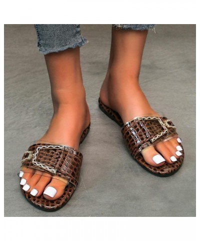 Metal Size Fashion Solid Textured Buckle Color Sandals Slippers Flat Women's Large Women's slipper Shoes for Girls Brown $11....