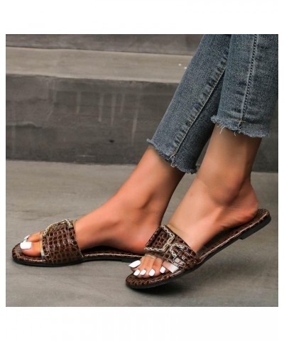 Metal Size Fashion Solid Textured Buckle Color Sandals Slippers Flat Women's Large Women's slipper Shoes for Girls Brown $11....