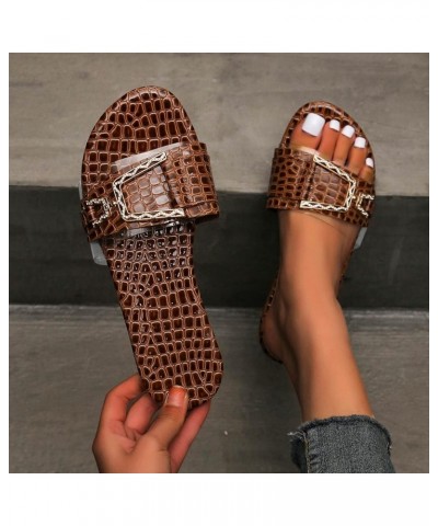 Metal Size Fashion Solid Textured Buckle Color Sandals Slippers Flat Women's Large Women's slipper Shoes for Girls Brown $11....