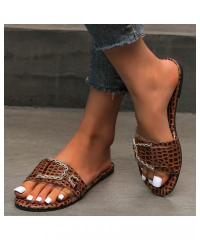 Metal Size Fashion Solid Textured Buckle Color Sandals Slippers Flat Women's Large Women's slipper Shoes for Girls Brown $11....