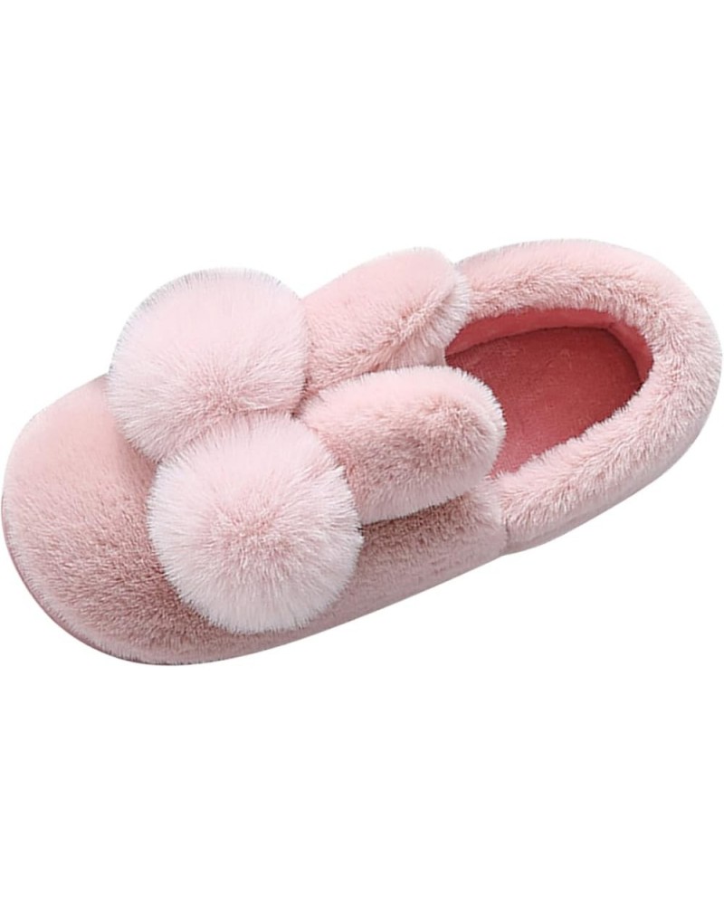 Ladies Low Heel Shoes Couples Women Slip On Furry Plush Flat Home Winter Round Toe Keep Warm Solid Color Shoes Pink $12.70 Flats