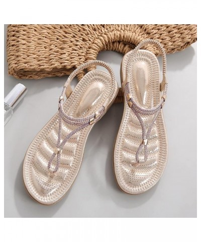 Women's Dress Rhinestones Flipflops Flat Sandals Ankle Strap Slingback Elastic Boho Beach Thong Sandal Golden $23.96 Sandals