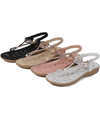 Women's Dress Rhinestones Flipflops Flat Sandals Ankle Strap Slingback Elastic Boho Beach Thong Sandal Golden $23.96 Sandals