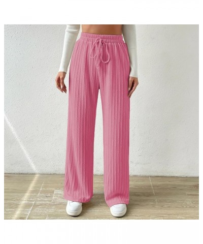 Young Work Outfits Knit High Elastic Waist Elastic Waist Pant Wide Leg Pant Pants Trousers Women Business Pink-pants Hangers ...