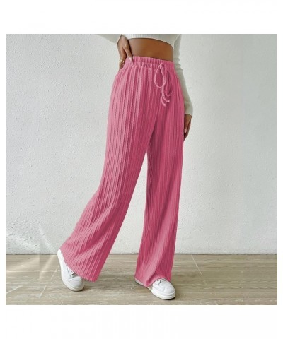 Young Work Outfits Knit High Elastic Waist Elastic Waist Pant Wide Leg Pant Pants Trousers Women Business Pink-pants Hangers ...