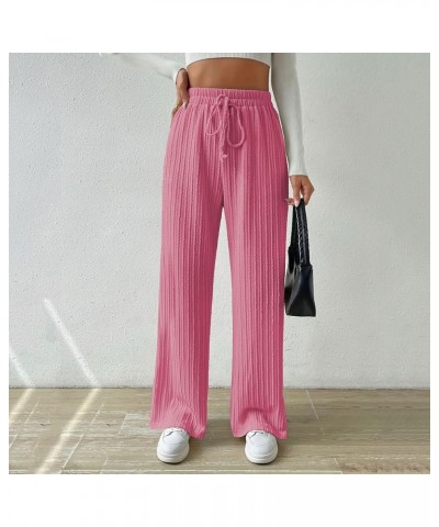 Young Work Outfits Knit High Elastic Waist Elastic Waist Pant Wide Leg Pant Pants Trousers Women Business Pink-pants Hangers ...