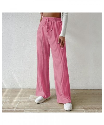 Young Work Outfits Knit High Elastic Waist Elastic Waist Pant Wide Leg Pant Pants Trousers Women Business Pink-pants Hangers ...