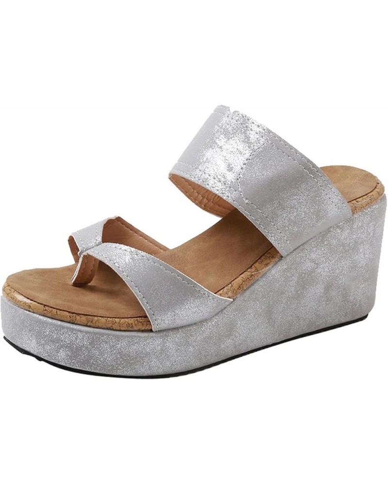 Wedge Sandals for Women, Women's Summer Slip-On Wedges Hollow Out Beach Open Toe Breathable Sandals Shoes Z 04-silver $15.62 ...