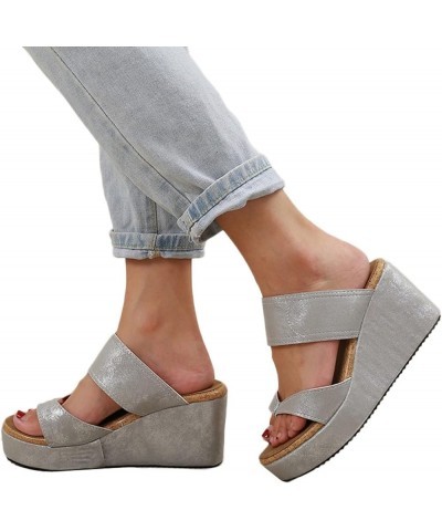 Wedge Sandals for Women, Women's Summer Slip-On Wedges Hollow Out Beach Open Toe Breathable Sandals Shoes Z 04-silver $15.62 ...