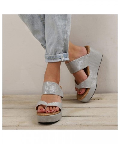 Wedge Sandals for Women, Women's Summer Slip-On Wedges Hollow Out Beach Open Toe Breathable Sandals Shoes Z 04-silver $15.62 ...