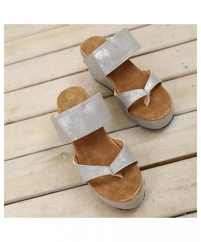 Wedge Sandals for Women, Women's Summer Slip-On Wedges Hollow Out Beach Open Toe Breathable Sandals Shoes Z 04-silver $15.62 ...