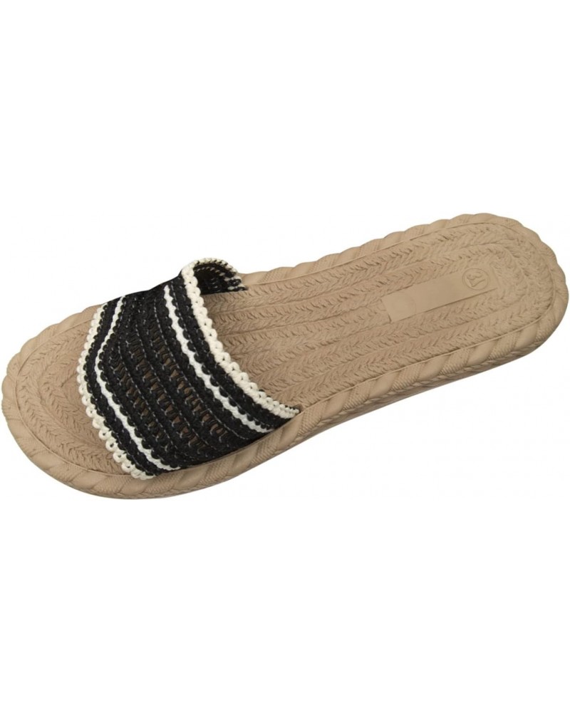 Ladies Fashion Summer Color Matching Cloth Open Toe Grass Woven Bottom Flat Slippers Slides Women Colorful (Black, 8) $12.38 ...