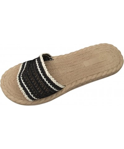 Ladies Fashion Summer Color Matching Cloth Open Toe Grass Woven Bottom Flat Slippers Slides Women Colorful (Black, 8) $12.38 ...