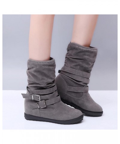 Womens Fashion Cowboy Boots Women Buckle Keep Toe Shoes Snow Booties Warm Middle Strap Color Round Solid Flat Retro Women's B...