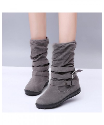 Womens Fashion Cowboy Boots Women Buckle Keep Toe Shoes Snow Booties Warm Middle Strap Color Round Solid Flat Retro Women's B...