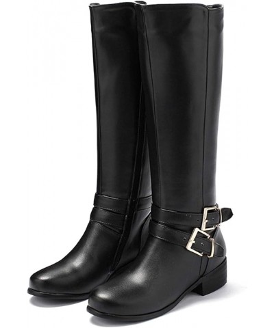 Women's Round Toe Knee High Boots Cold Weather Fur Warm Low Heel Waterproof Boots Fashion Riding Tall Boot Black $31.57 Boots