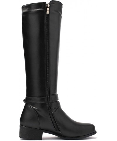 Women's Round Toe Knee High Boots Cold Weather Fur Warm Low Heel Waterproof Boots Fashion Riding Tall Boot Black $31.57 Boots