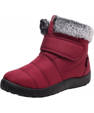 Cowboy Boots Women, Womens Flat Ankle Boots Calf Hook Loop Fur Warm Wide Cowboy Boots Fashion Winter Snow Boots Red $22.98 Boots