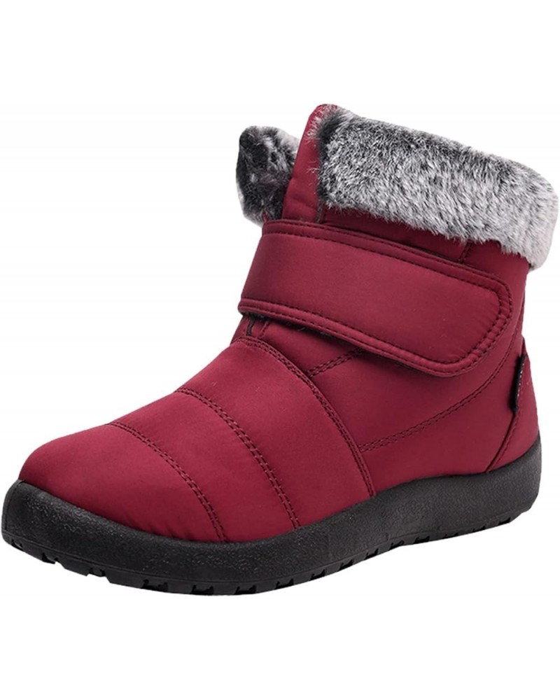 Cowboy Boots Women, Womens Flat Ankle Boots Calf Hook Loop Fur Warm Wide Cowboy Boots Fashion Winter Snow Boots Red $22.98 Boots