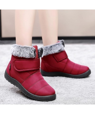 Cowboy Boots Women, Womens Flat Ankle Boots Calf Hook Loop Fur Warm Wide Cowboy Boots Fashion Winter Snow Boots Red $22.98 Boots