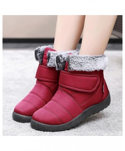 Cowboy Boots Women, Womens Flat Ankle Boots Calf Hook Loop Fur Warm Wide Cowboy Boots Fashion Winter Snow Boots Red $22.98 Boots