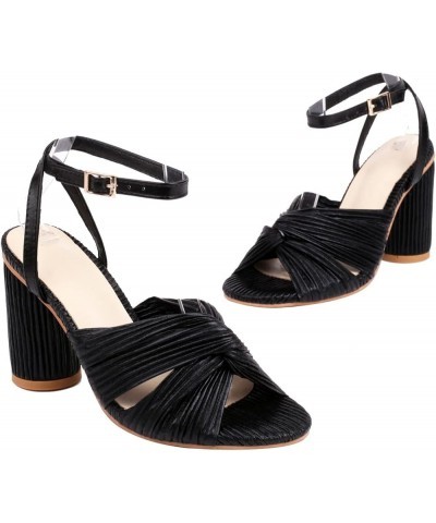 Sandals Chunky High Heels Ankle Strap Elegant Shoes at Wedding Bridal Evening Party Heels for Women Open Toe Black $29.75 San...