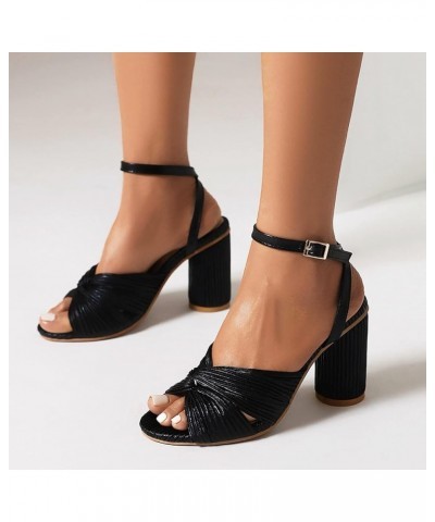 Sandals Chunky High Heels Ankle Strap Elegant Shoes at Wedding Bridal Evening Party Heels for Women Open Toe Black $29.75 San...