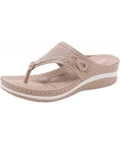 Sandals For Women Flip Flop Sandals Summer Slippers For Women Casual Flip Flops Beach Sandals Wedge Shoes Khaki $12.95 Sandals