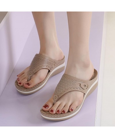 Sandals For Women Flip Flop Sandals Summer Slippers For Women Casual Flip Flops Beach Sandals Wedge Shoes Khaki $12.95 Sandals