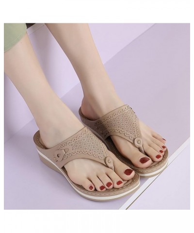 Sandals For Women Flip Flop Sandals Summer Slippers For Women Casual Flip Flops Beach Sandals Wedge Shoes Khaki $12.95 Sandals